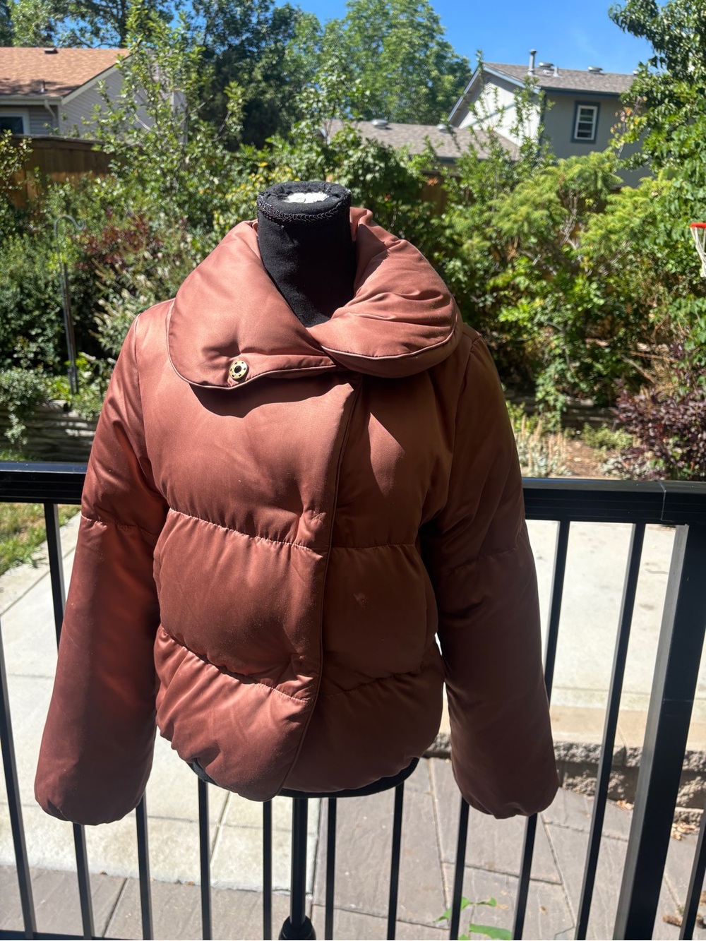Women’s Rose Gold Puffer Jacket with Funnel Collar